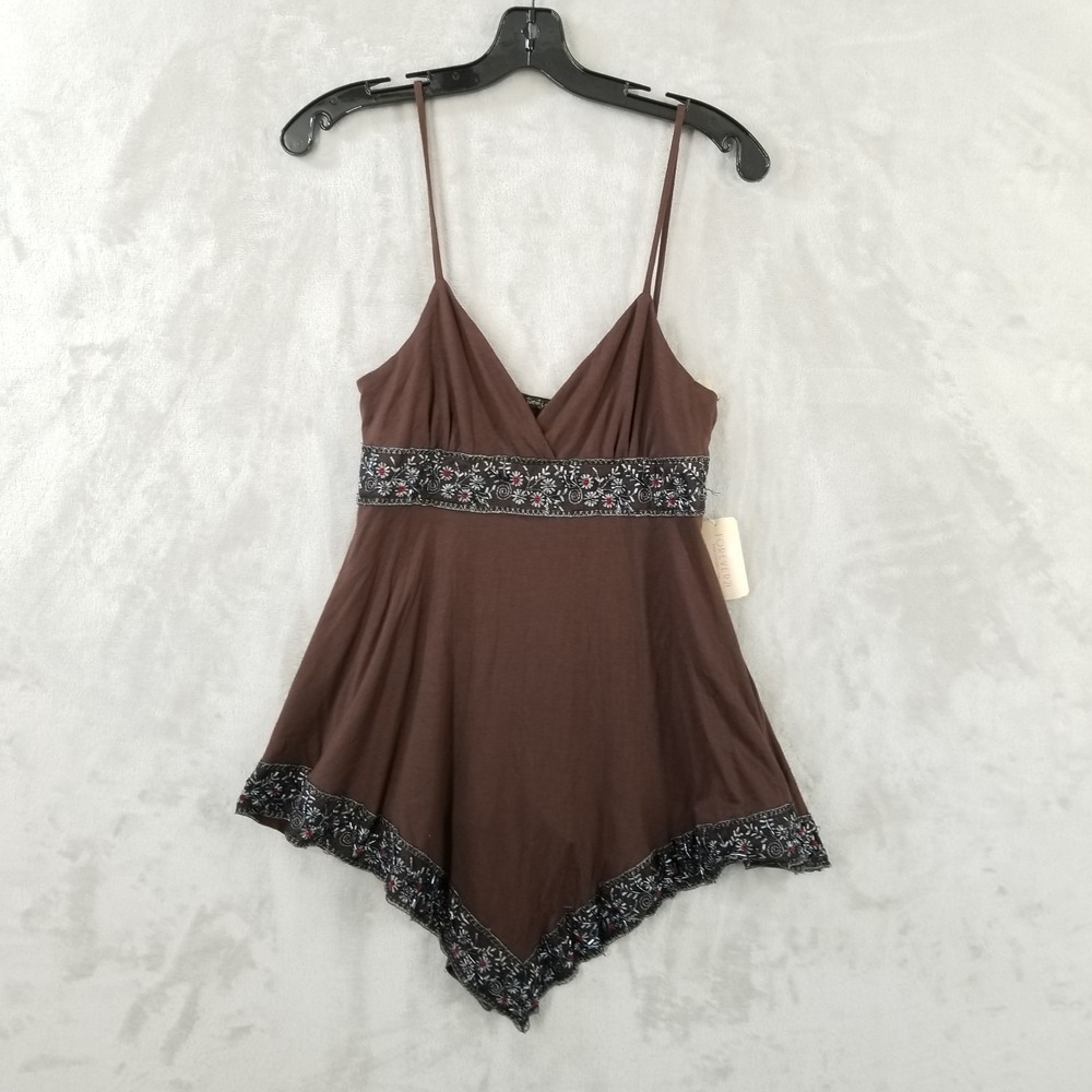 Vtg Forever 21 Babydoll Top Women L Embroidery Beaded Boho Coquette Festival Y2K - Picture 1 of 10